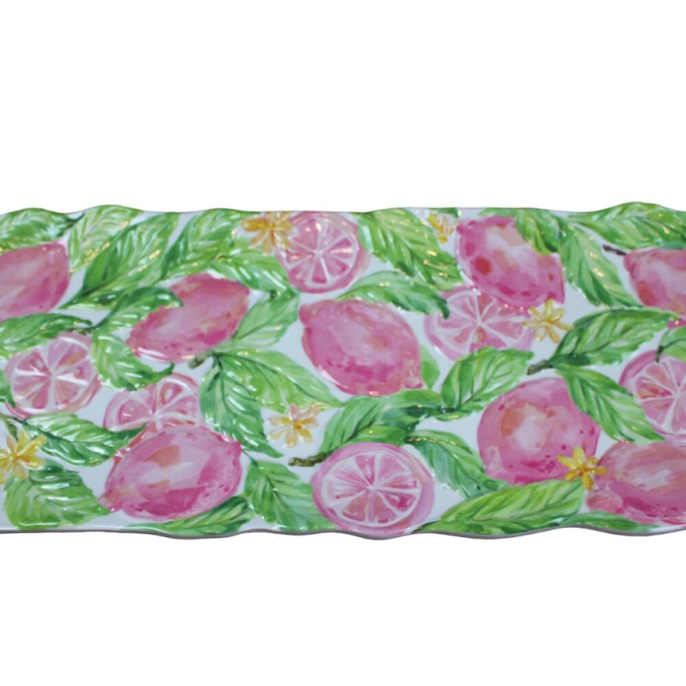 House & Garden Lemon Melamine Serving Tray Platter Dish Pink Summer 19" NEW